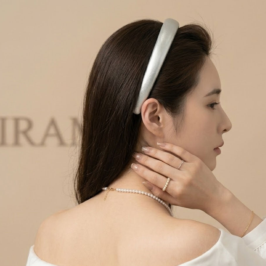 은은한 실버 볼륨 머리띠 은색 심플 두꺼운 데일리 포인트 헤어밴드 - 상세 이미지 3