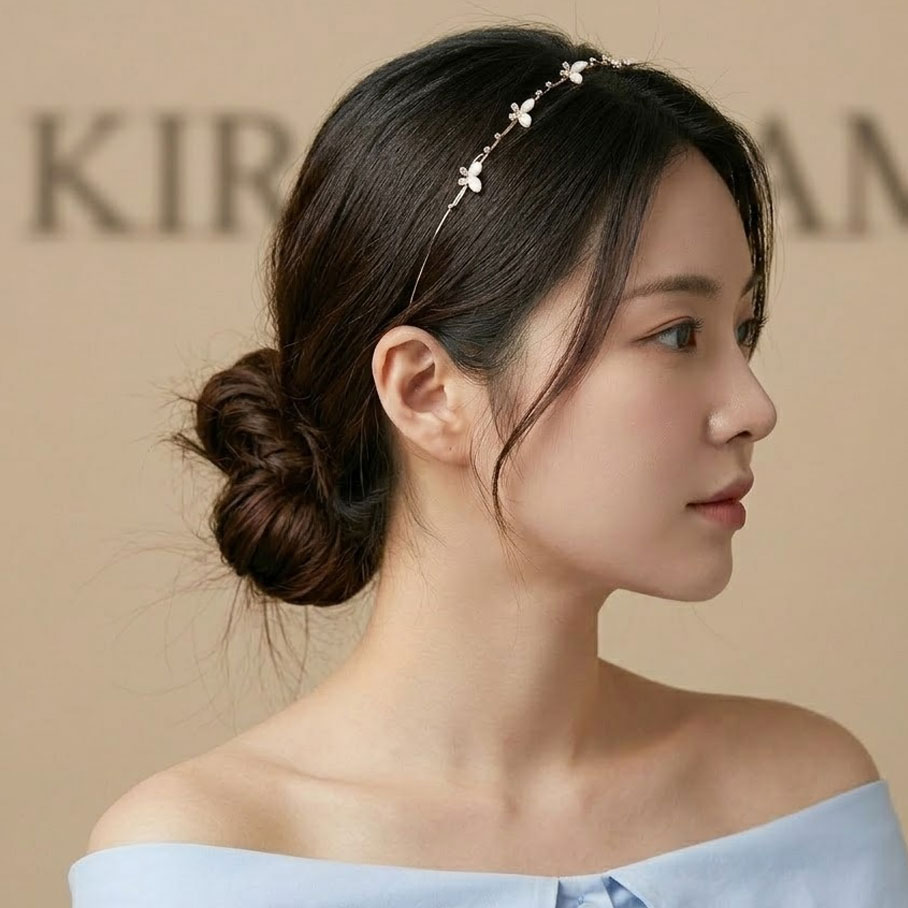우아한 메탈 슬림 나비머리띠 포인트 큐빅 꼬임 얇은 헤어밴드 - 상세 이미지 3