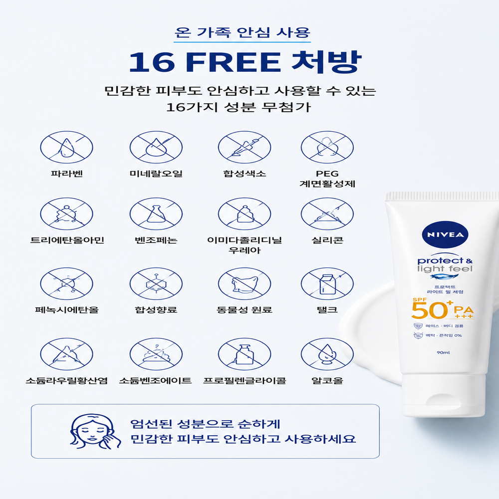 니베아 자외선차단 썬크림 온가족선크림 백탁 끈적임 NO 프로텍트 수분진정 선세럼 90ml 이미지 6