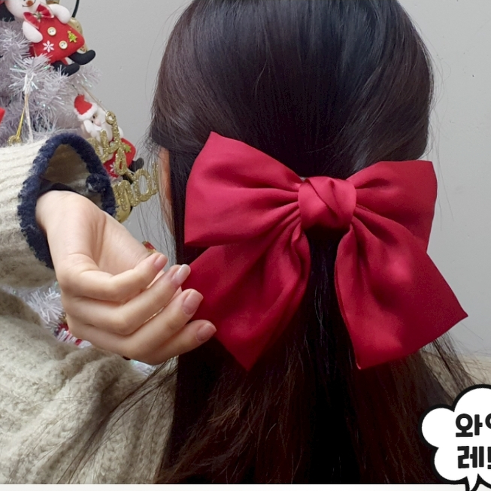 학생룩헤어핀 캠퍼스룩포인트악세서리머리핀 와인레드헤어스타일링리본핀 15cm - 상세 이미지 3