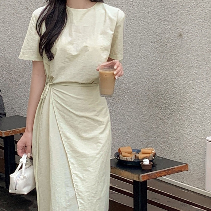 나일론 랩 롱 원피스 라운드넥 반팔 생활방수 - 상세 이미지 2