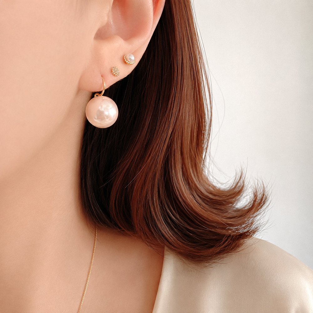 14K 화이트 핑크 왕 진주 드롭 귀걸이 12mm 이미지 8