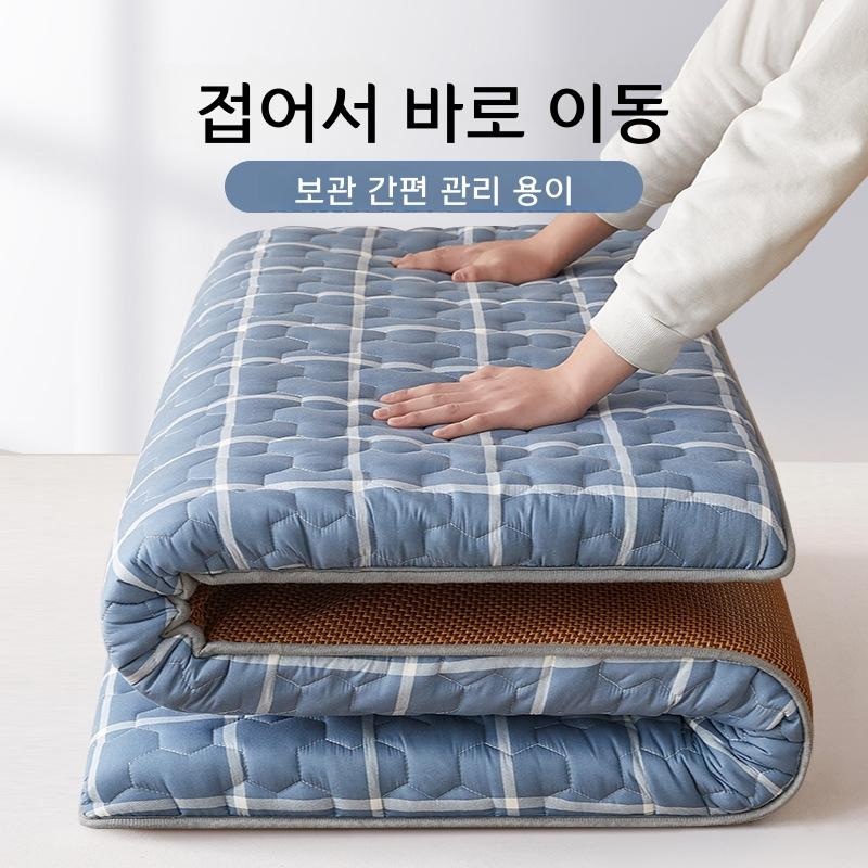 1인용 2인용 매트리스 패드 학생 기숙사 가정용 약 4cm 청회색 체크무늬 80x190cm - 상세 이미지 2
