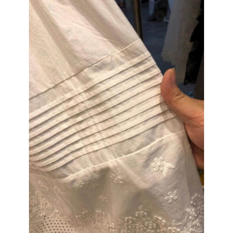 레이스 치마 시스루 A라인 롱스커트 풍성 밴딩 캉캉 화이트 면 린넨 스커트 S - 상세 이미지 3