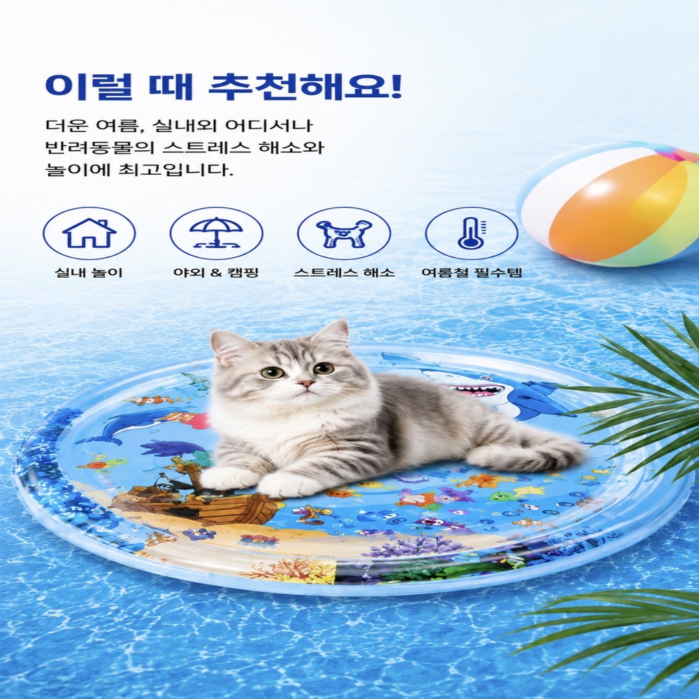 강아지 고양이 물매트 대형(100cm) 반려동물 워터매트 쿨링 여름방석 물놀이 장난감 - 상세 이미지 2