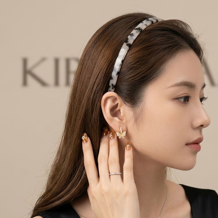 고급스러운 컬러 레오파드 마블 아세테이트 머리띠 안아픈 호피 헤어밴드 - 상세 이미지 2