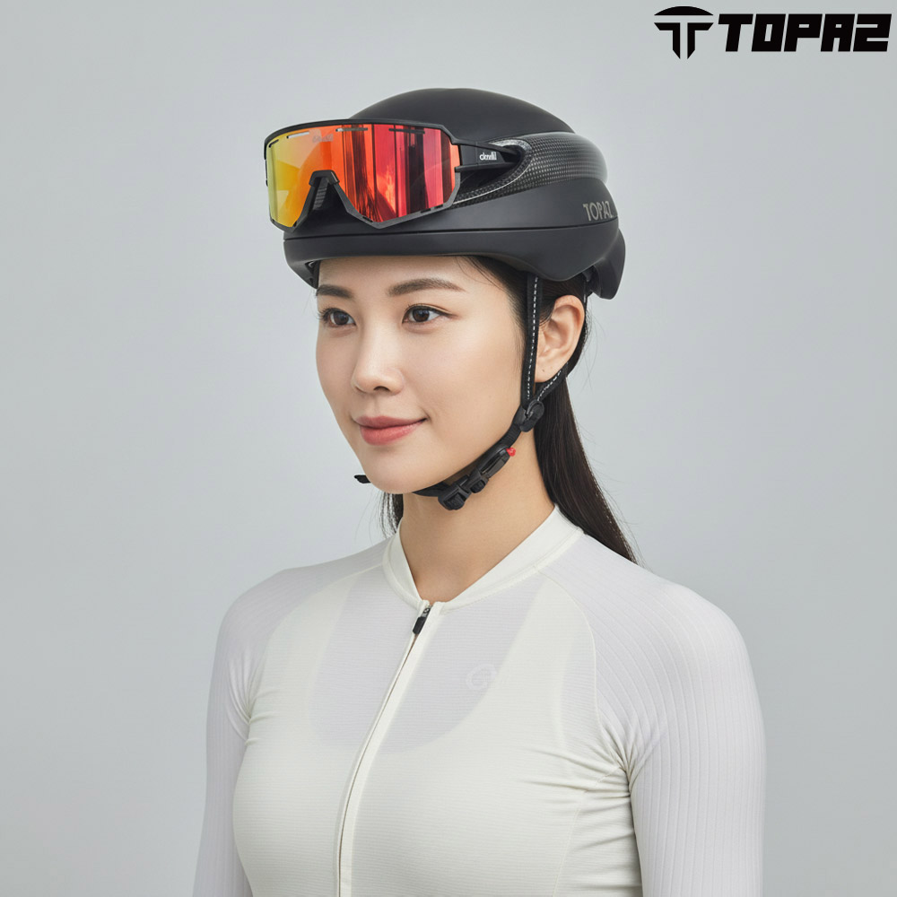 호비 토파즈 에볼루션 카본쉘 에어로 자전거 헬멧 후미등 일체형 아시안핏 로드 MTB 픽시 헬멧 선글라스 증정 이미지 6