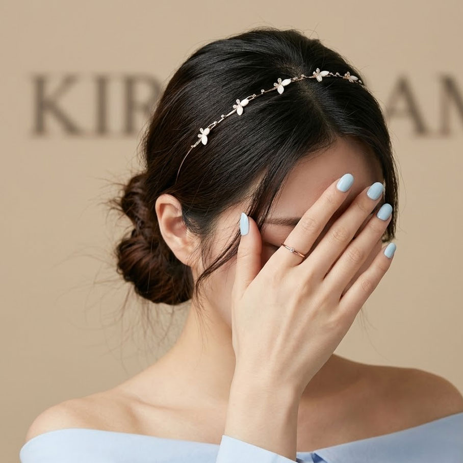 우아한 메탈 슬림 나비머리띠 포인트 큐빅 꼬임 얇은 헤어밴드 - 상세 이미지 2