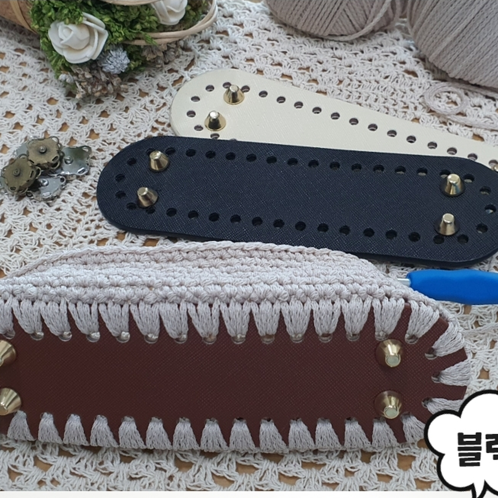 타원형디자인 코바늘핸드메이드가방바닥 토트백밑판보강용가죽밑판 블랙 - 상세 이미지 3