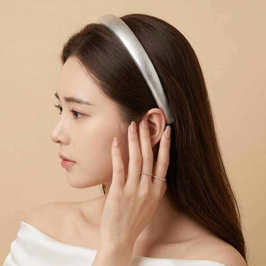 은은한 실버 볼륨 머리띠 은색 심플 두꺼운 데일리 포인트 헤어밴드 - 상품 이미지