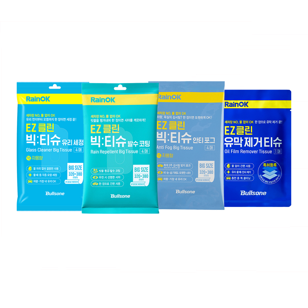 네이버 Bullsone공식몰 불스원 레인OK EZ클린 세차티슈 유리세정 유막제거 김서림방지 발수코팅 3개