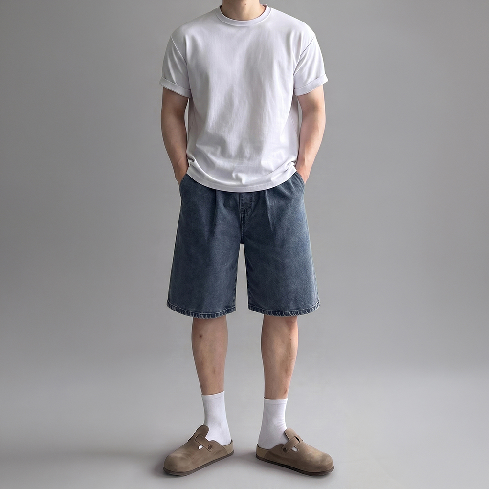 남성청반바지 남자여름청바지 남자버뮤다데님 - 상세 이미지 4