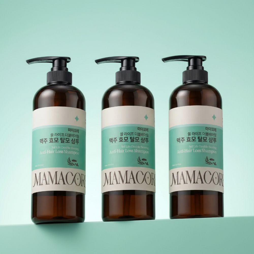 마마꼬레 쏠 라이프  맥주효모 카페인 모발 볼륨 약산성 대용량 탈모 샴푸 750ml, 3개 - 상품 이미지