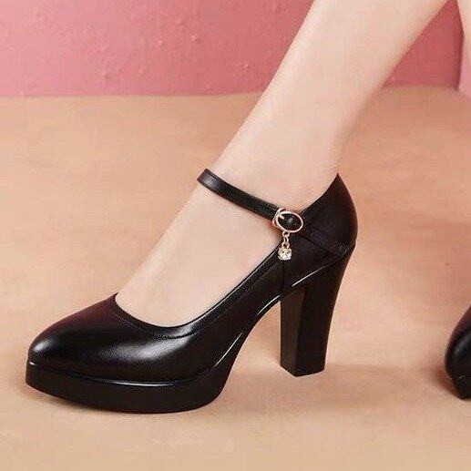 데일리룩 베이직 스킬레토 굽이 높은 가보시 여성 치파오 블랙 모델 단화 힐이 굵은 빅 - 상세 이미지 4