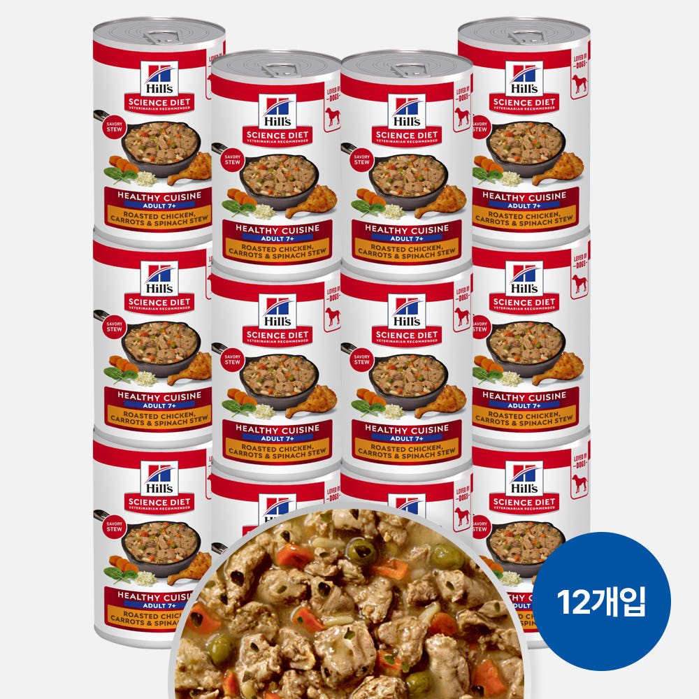 힐스 강아지사료 어덜트 7+ 헬시 퀴진 치킨 스튜 습식 주식캔 354g x 12개 가격 비교 힐스코리아 공식대리점 힐스 강아지사료 어덜트 7+ 헬시 퀴진 치킨 스튜 습식 주식캔 354g x 12개