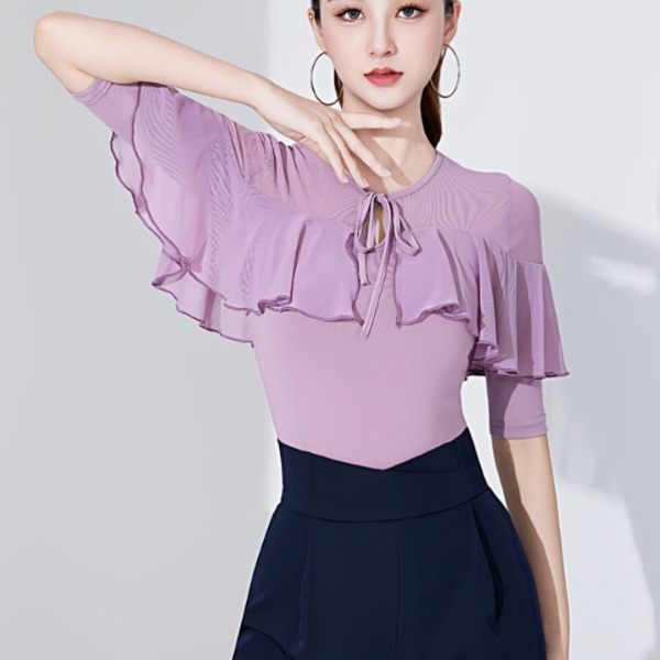 왈츠댄스복 방송 여성댄스옷 댄스상의 모던 라틴 사교 라인 네이비블루 M - 상세 이미지 2