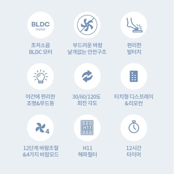 저소음 날개없는BLDC선풍기 무드등 헤파필터 발터치형 타워형선풍기 - 상세 이미지 2