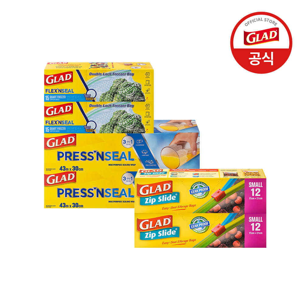 글래드 매직랩 점보 2개+늘어나는 매직백 냉동 중형(15매) 2개+집슬라이드 소형(12매) 2개 세트 - 상품 이미지