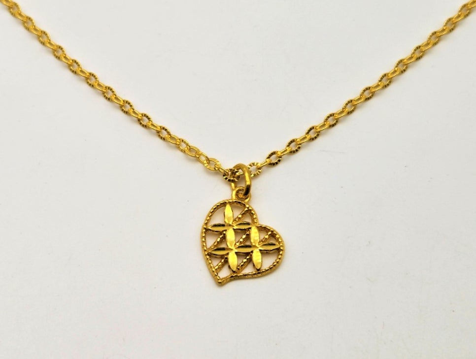 24K 순금 11.25g(3) 하트 격자 목걸이(18K 연결고리 장식) - 상세 이미지 5