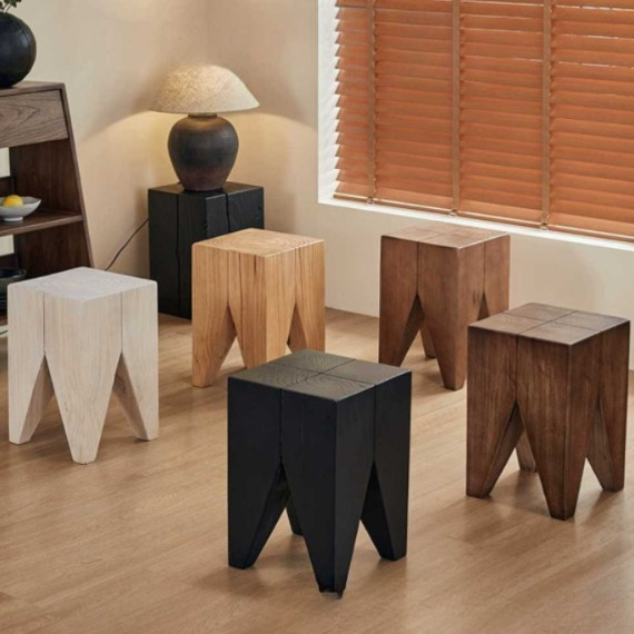 통나무 스툴 원목 보조의자 사이드테이블 야외의자 빈티지 디스트레스드 컬러 30x30x45cm - 상품 이미지