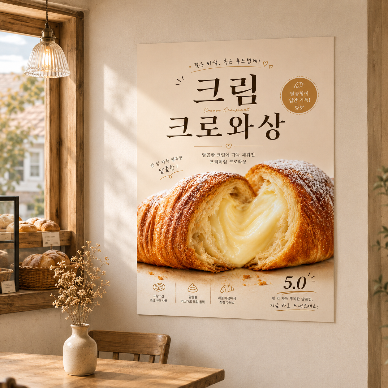 크림크로와상 포스터 제작 메뉴 인쇄 디저트 카페 B 반광택 인화지 235g A3 - 상품 이미지