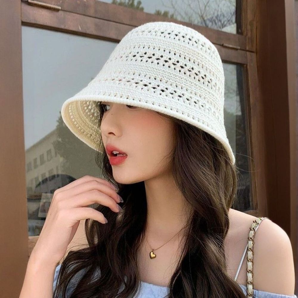 여름뜨게모자 뜨개버킷햇 니트벙거지 창이넓은모자 그물망 - 상품 이미지
