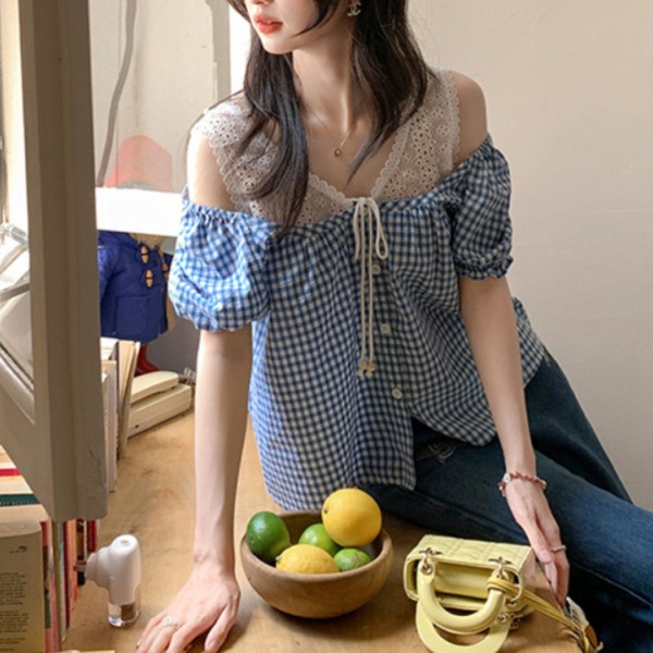 레이스 플러스사이즈 여성 여름 반팔 라운드넥 셔츠 루즈핏 시원한 착용감 데일리 블라우스 여성용 상의 스타일리시한 - 상세 이미지 2