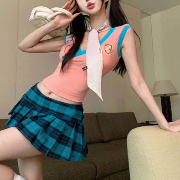 브이넥 흠뻑쇼 싸이 코디 워터밤 콘서트 포인트 파란색 옷 드레스코드 블루 민소매 티셔츠 - 상세 이미지 4
