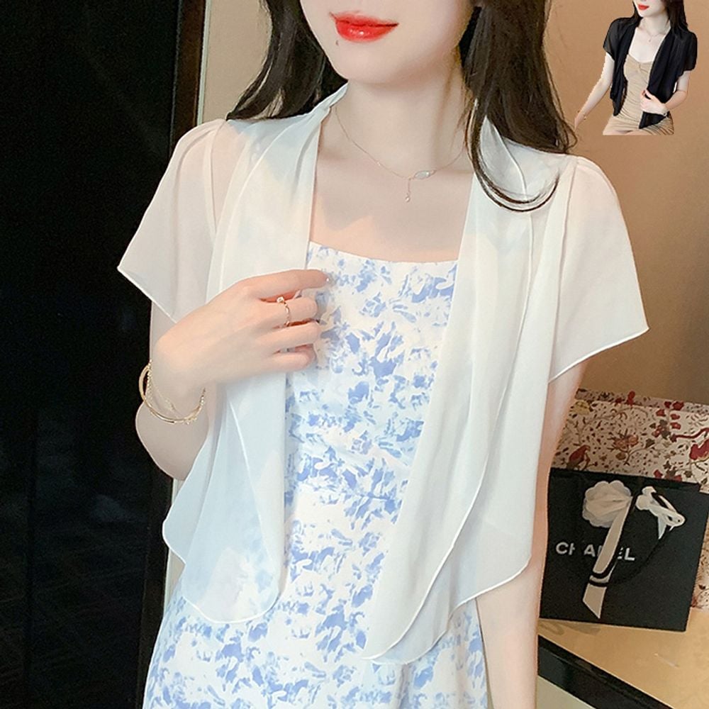 쉬폰 여름 가디건 여성 원피스코트 반팔 캐주얼 - 상품 이미지