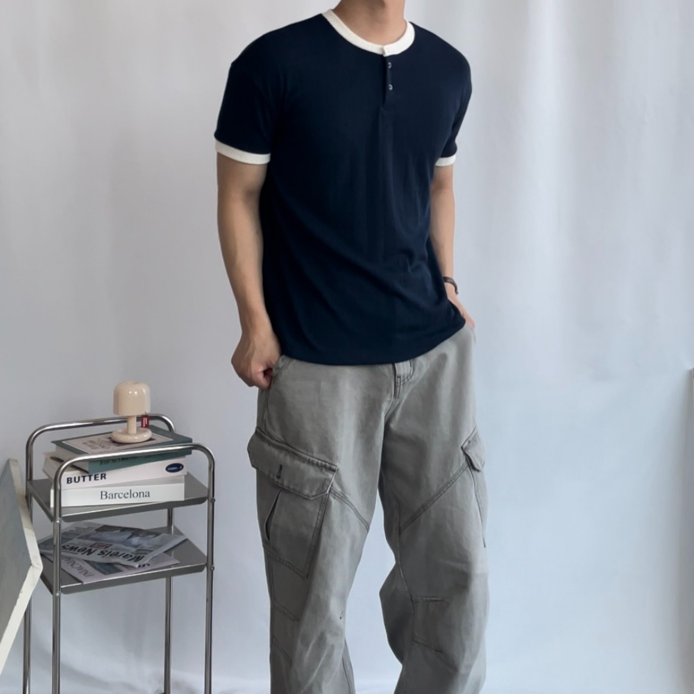남자링거티 머슬핏 링거티셔츠 헨리넥 반팔 이미지 8