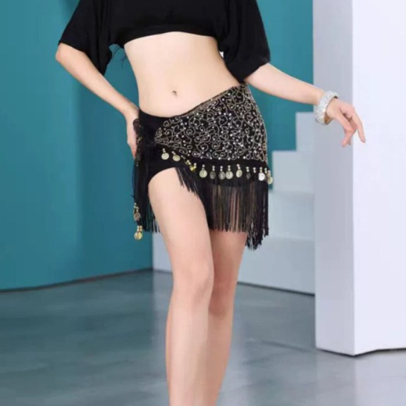 라인댄스 힙스카프 블링블링 코인 태슬 힙스커트 밸리댄스복 줌바복 벨리복 힙스터 랩스커트 - 상품 이미지