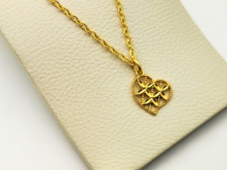 24K 순금 11.25g(3) 하트 격자 목걸이(18K 연결고리 장식) - 상세 이미지 3