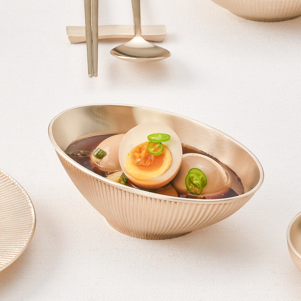 거창유기 수공예 방짜 유기 결 타원 볼 예쁜 시리얼 샐러드 디저트 화채 접시 놋 그릇 - 상세 이미지 2