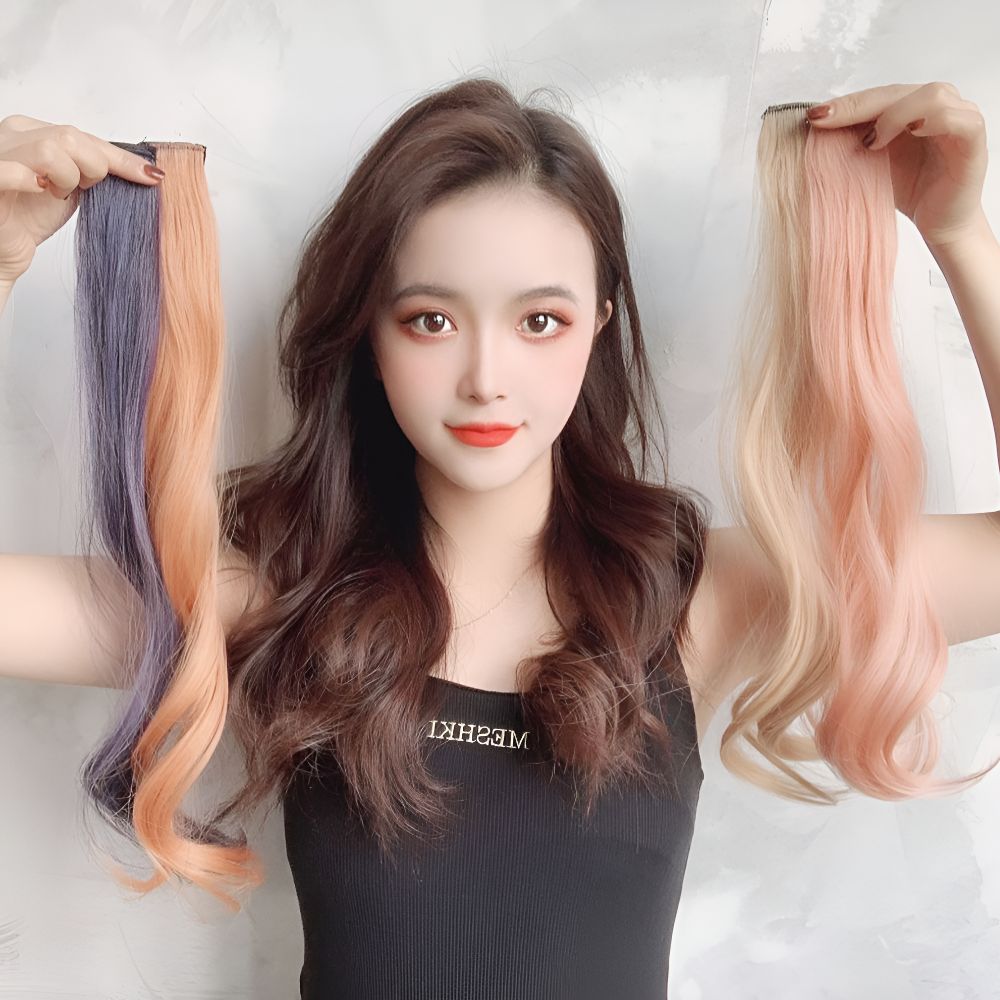 셀프붙임머리 탈색붙임 가발똑딱핀 웨이브 컬러헤어 22인치 - 상품 이미지
