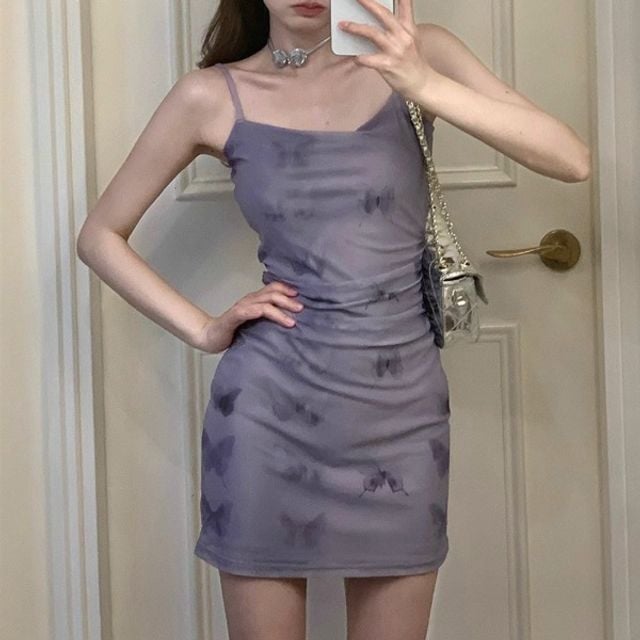 퍼플 셔링 나시 원피스 여름 휴가룩 롱 숏 2size - 상품 이미지