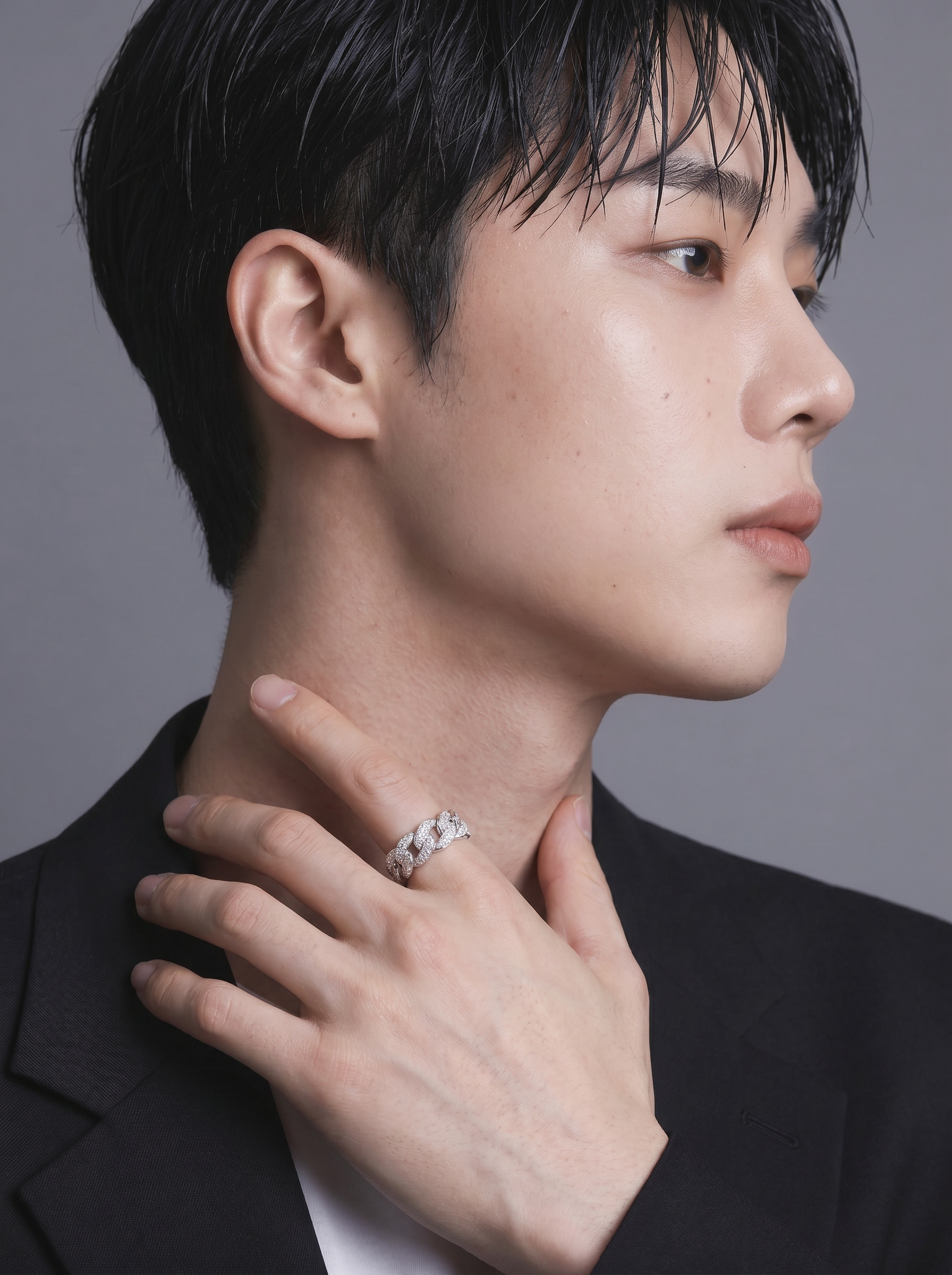 모이사나이트 파베 쿠반 체인 은반지 실버925 - 상세 이미지 4