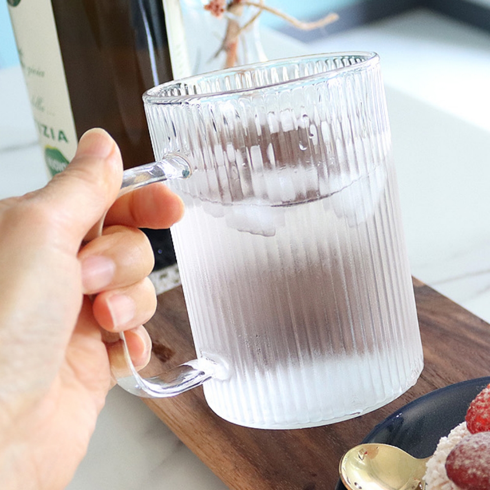 플리츠 손잡이 내열 유리컵 아이스아메리카노 플랫화이트 아인슈페너 냉커피 유리잔 300ml - 상세 이미지 5