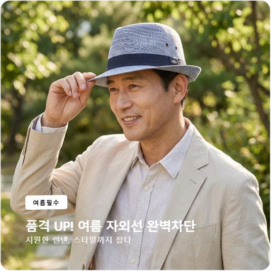 라네이처 남성중절모 린넨 여름 페도라 중년 자외선차단 신사모자 - 상품 이미지