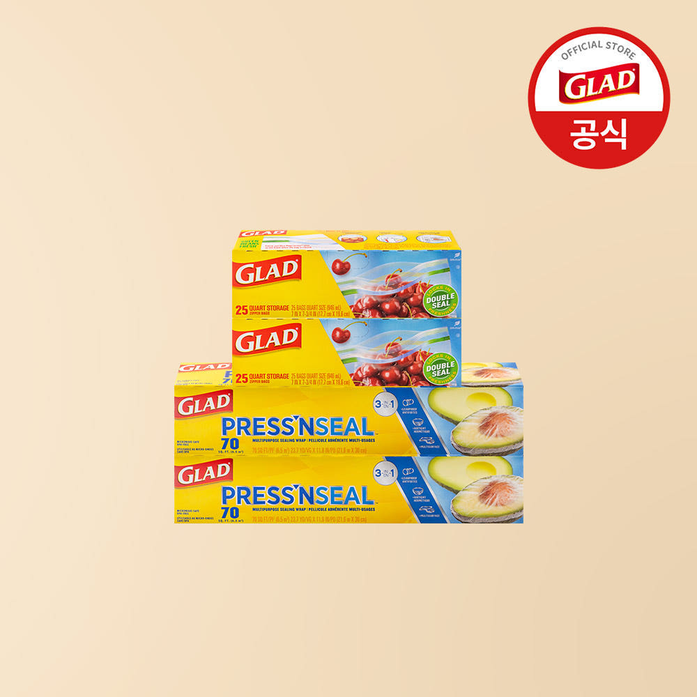 [스타터세트] 글래드 매직랩 일반형 2개+4중 잠금 매직백 냉장 중형 (25매) 2개 주방랩 비닐랩 비닐팩 지퍼백