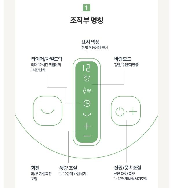 카페 사무실 초미세풍 저소음BLDC선풍기 발터치스탠드선풍기 35cm 이미지 7