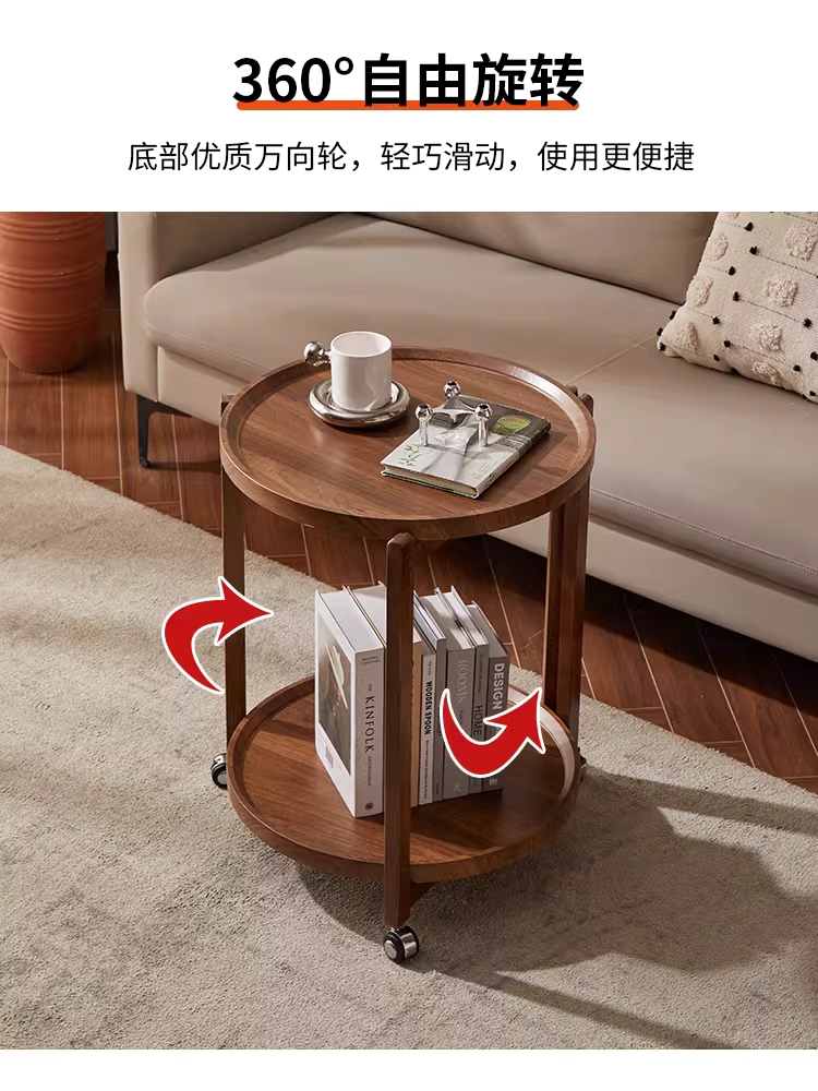 이동식 원목 협탁 원형 거실 소파 커피 미니 테이블 43x43x65 - 상세 이미지 3