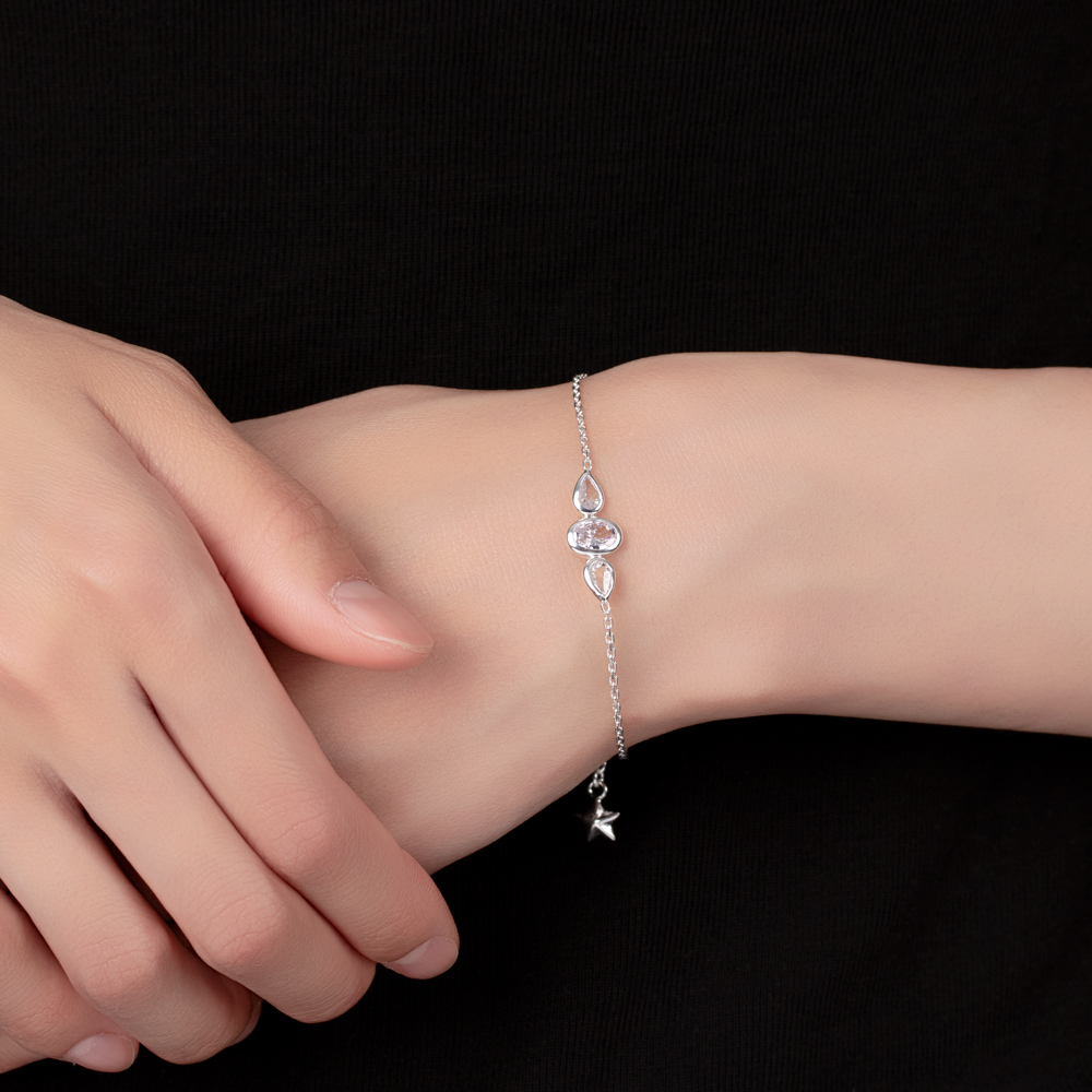 실버925 큐빅 포인트 별 참 팔찌 데일리 여자은팔찌 이미지 6