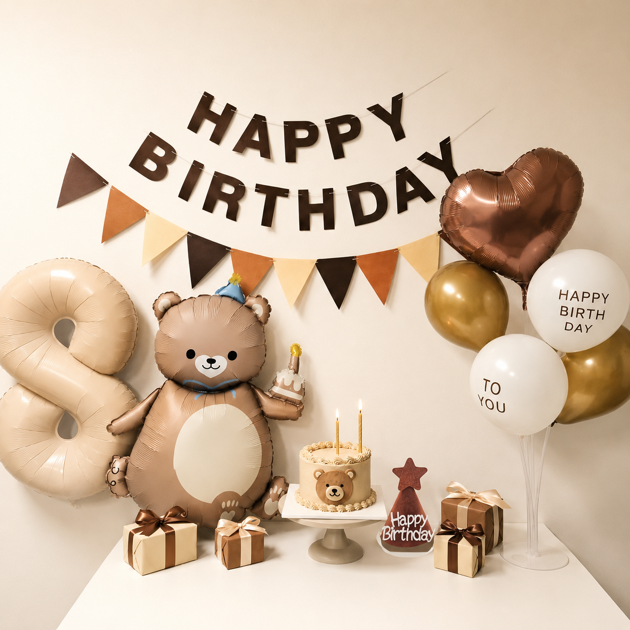 이온팩토리 코지 베어 곰돌이 생일풍선 파티용품 풀세트 - 상품 이미지
