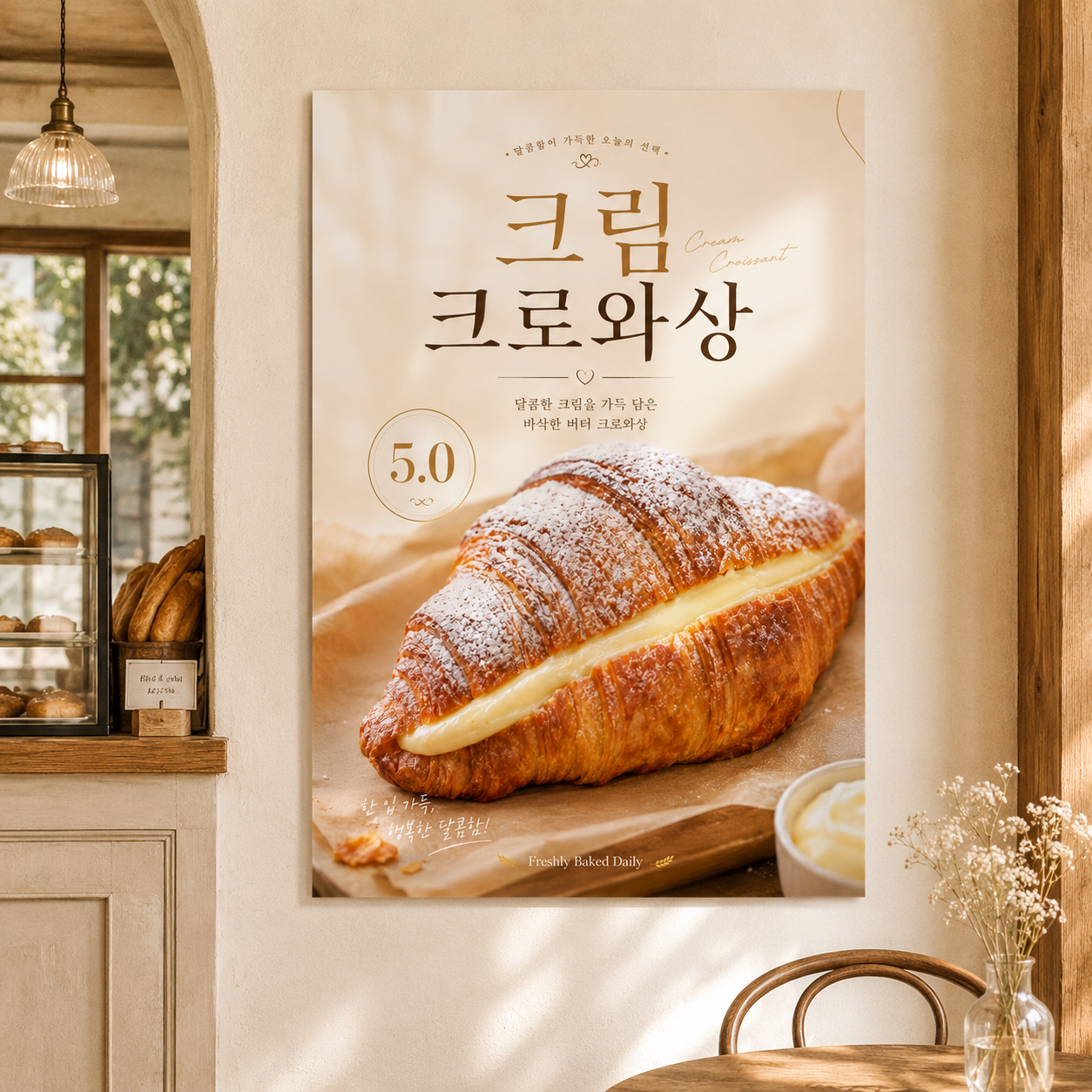 크림크로와상 포스터 제작 메뉴 인쇄 디저트 카페 A 반광택 인화지 235g A3 - 상품 이미지