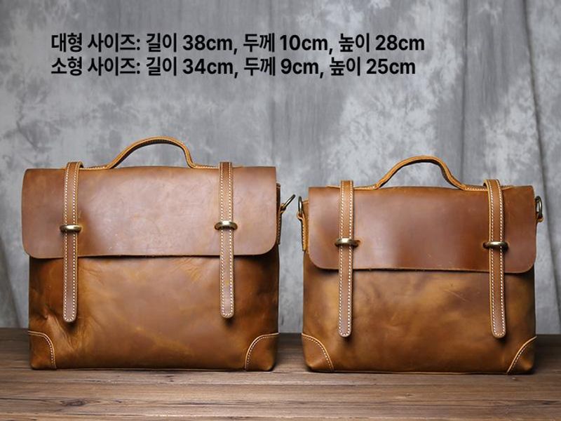 가죽 서류가방 남성 비즈니스 노트북 숄더백 브리프백 클래식 블랙 (대형) 오일드 가죽 - 상세 이미지 5