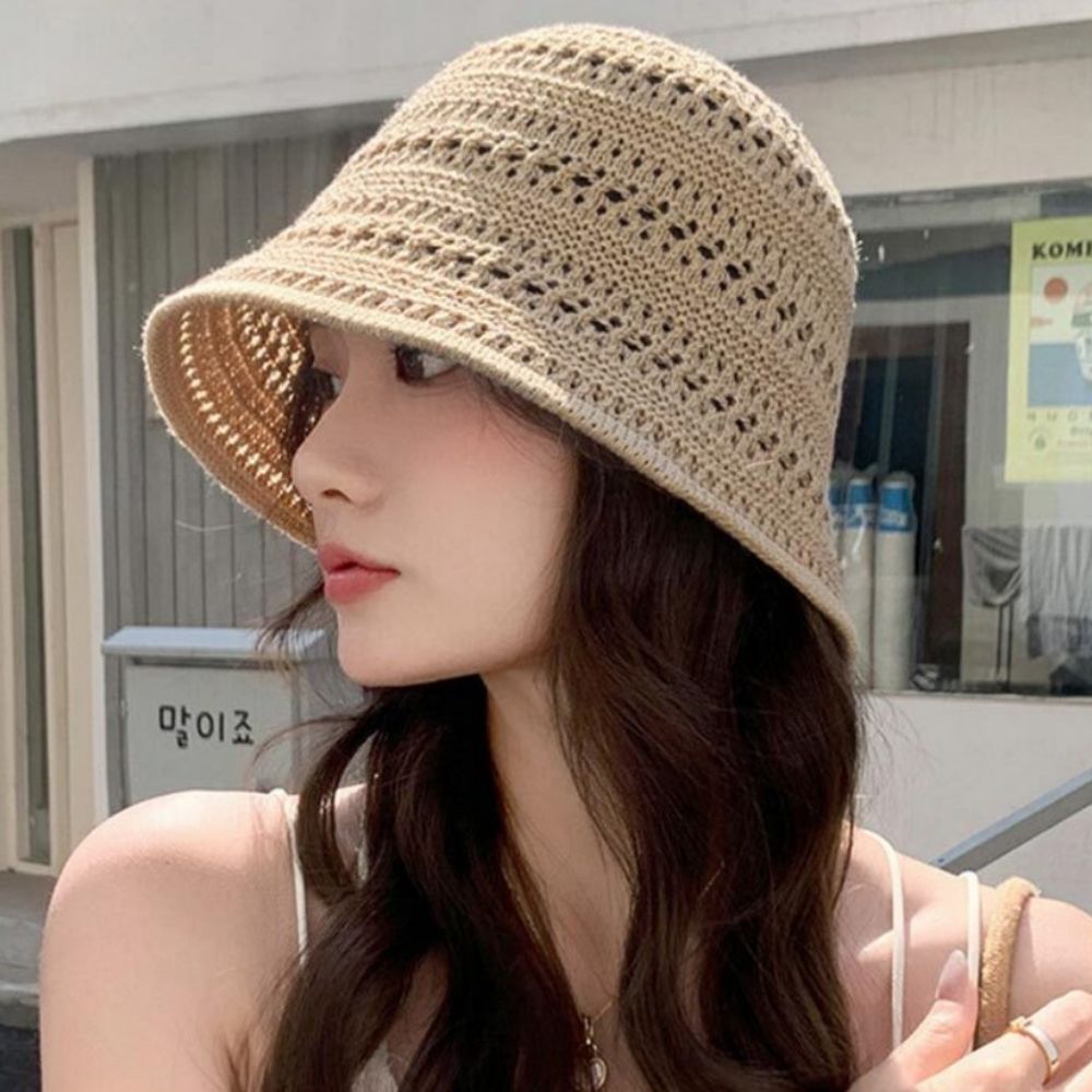 여름뜨게모자 뜨개버킷햇 니트벙거지 창이넓은모자 그물망 - 상세 이미지 3