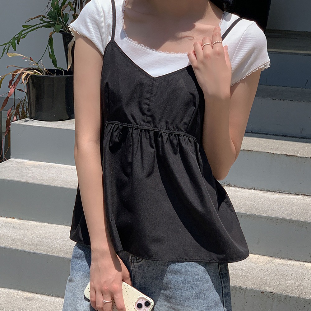 브이넥 셔링 플레어 뷔스티에 블라우스 이미지 7