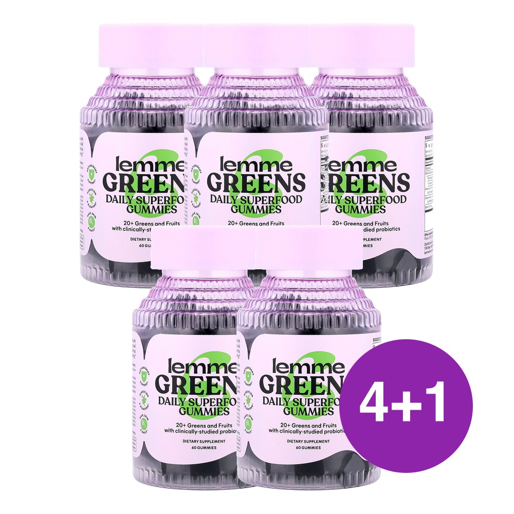 Lemme Greens 데일리 슈퍼 푸드 구미젤리 베리 녹색 채소 60개입, 5개 - 상품 이미지