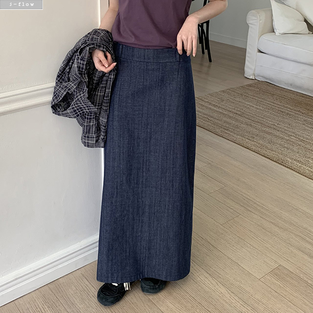 소치 린넨 데님 맥시 롱 스커트 3col 여름 밴딩 A라인 난스판 뒷트임 제이플로우 - 상세 이미지 2