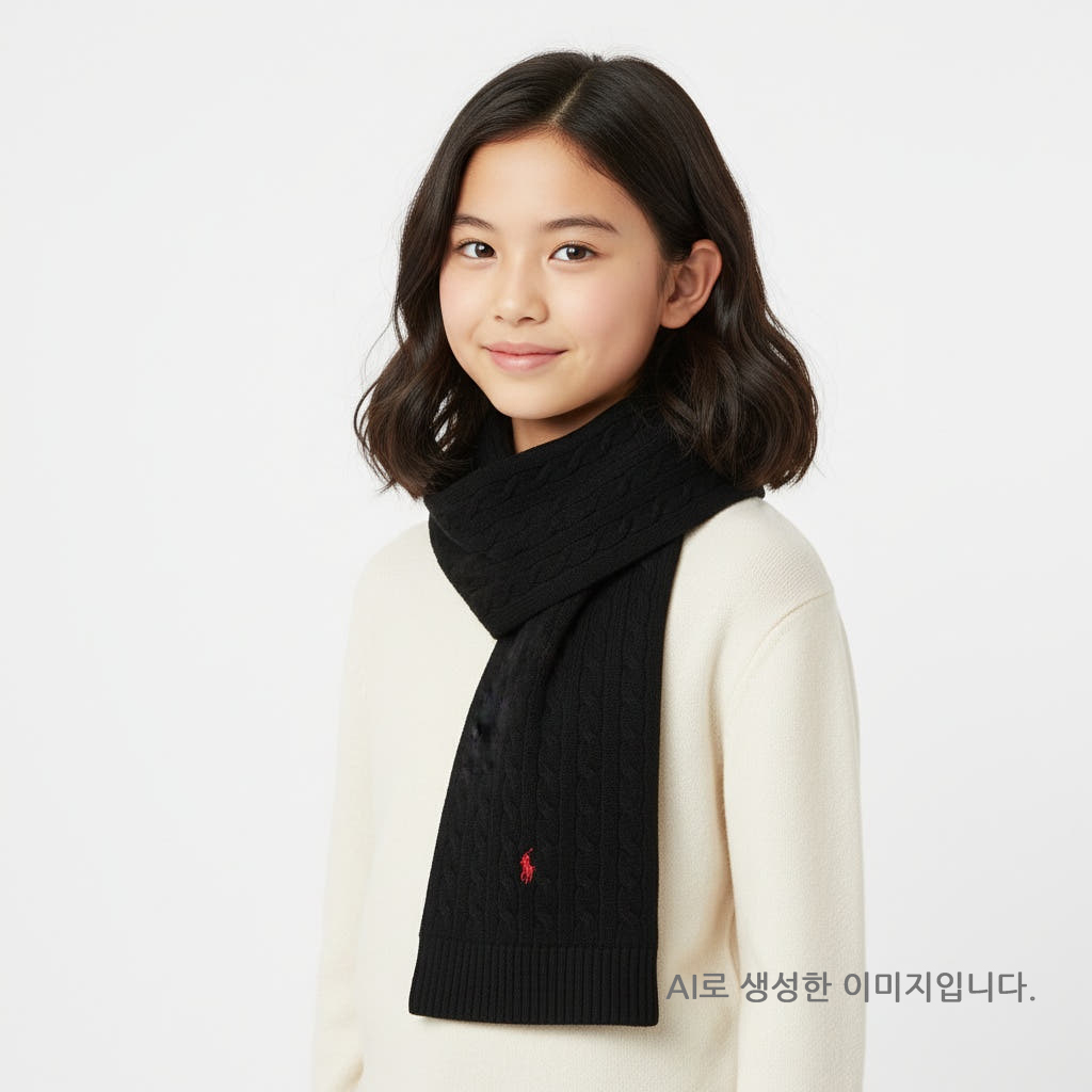 폴로 랄프로렌 남녀공용 목도리 스카프 꽈배기 머플러 PC1566-001 블랙 미국판 - 상품 이미지